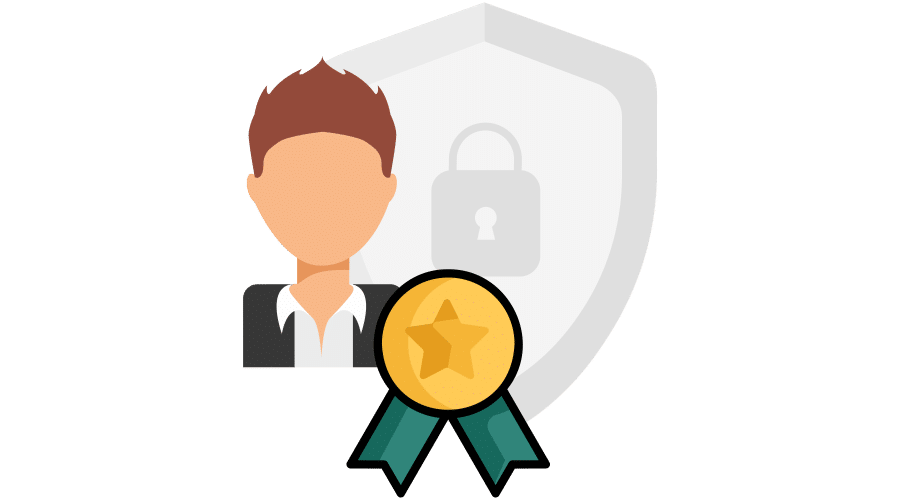 Person, cyber security badge, and gold star ribbon.