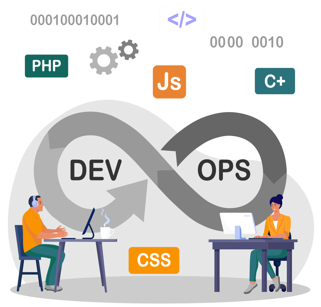 devops - two person sitting on different table and working