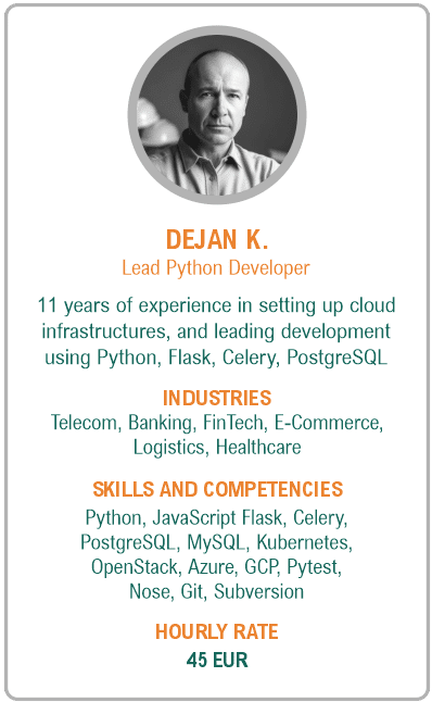 Image of lead python developer resume - Dejan K.