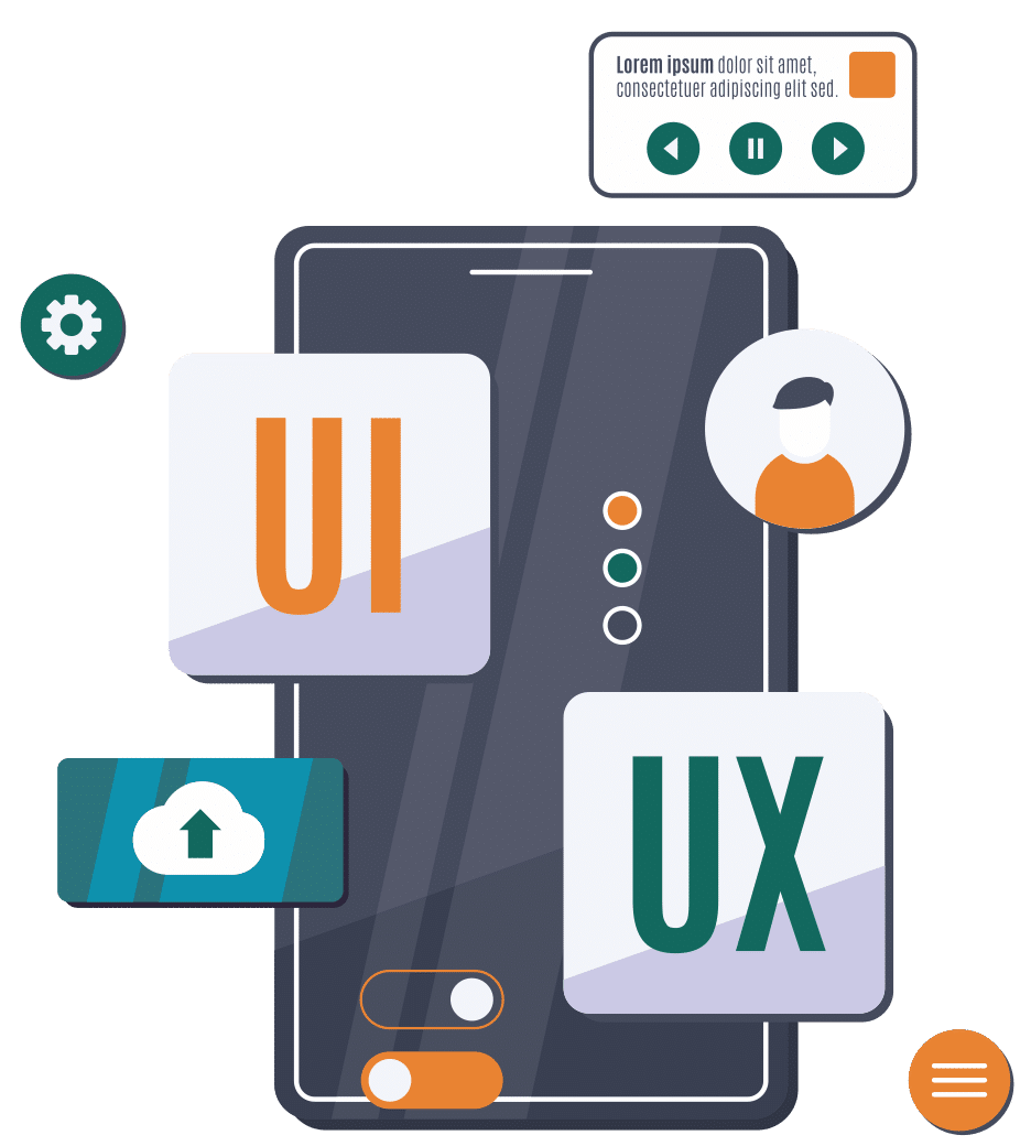 UI/UX Design services - Phone highlighting the words UI and UX
