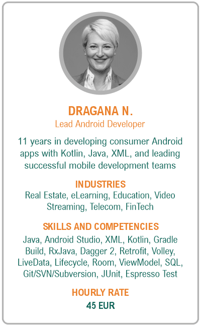 Image of lead android developer resume - Dragana N.