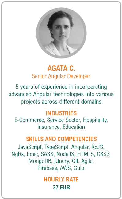 Image of senior angular developer resume - Agata C.