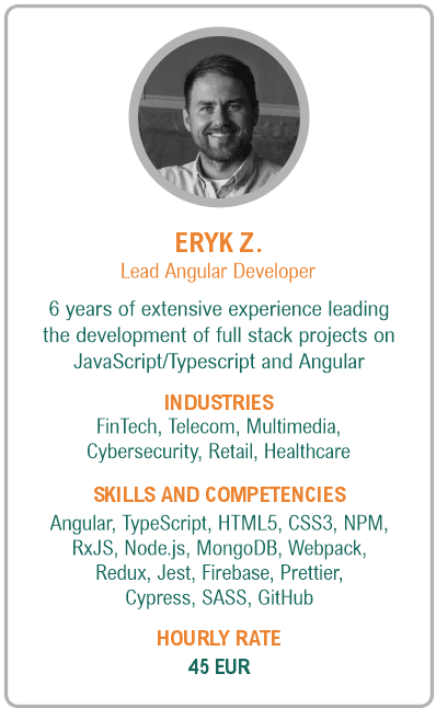 Image of lead angular developer resume - Eryk Z.