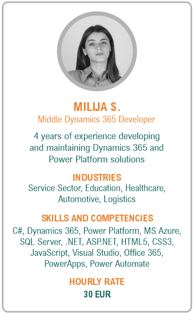 Image of middle dynamics 365 developer resume - Milija S.