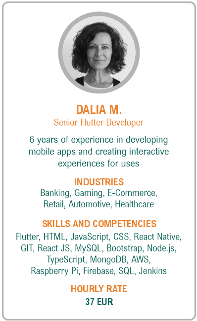 Image of senior flutter developer resume - Dalia M.
