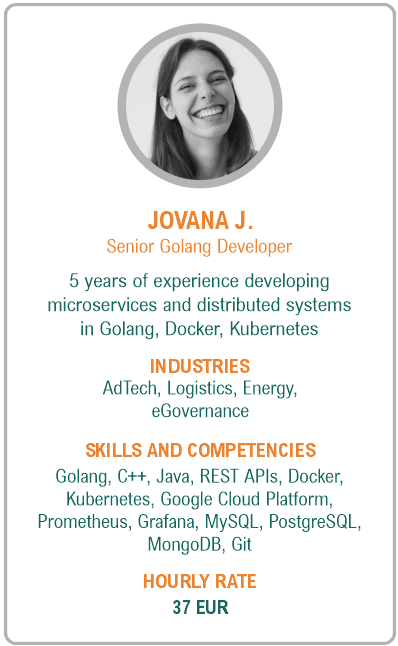 Image of senior golang developer resume - Jovana J.