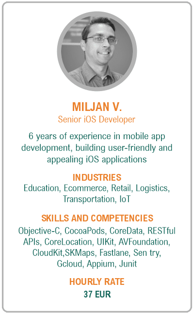 Image of senior ios developer resume - Miljan V.