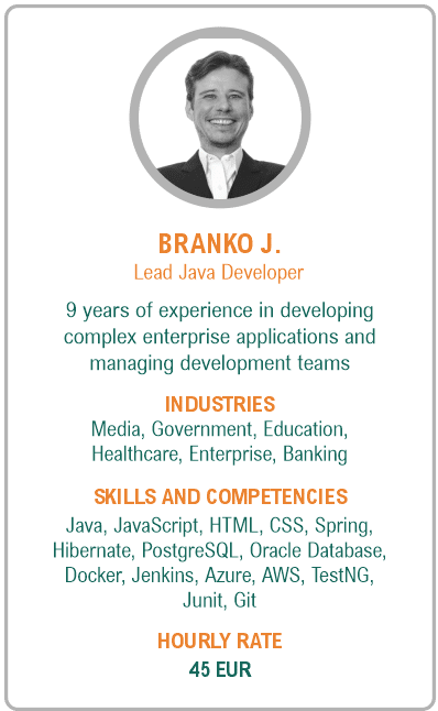Image of lead java developer resume - Branko J.