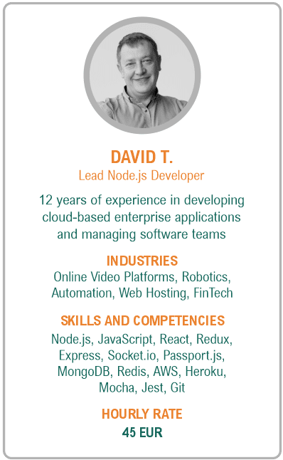 Image of lead node.js developer resume - David T.