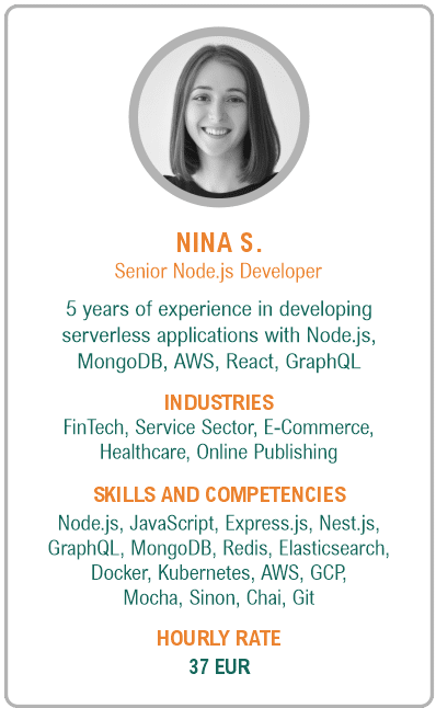 Image of senior node.js developer resume - Nina S.