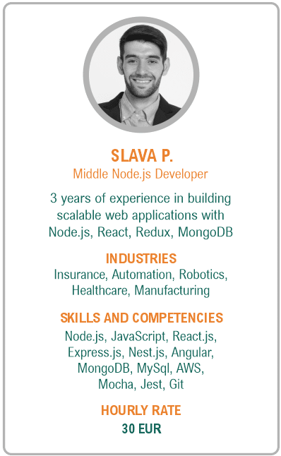 Image of middle node.js developer resume - Slava P.