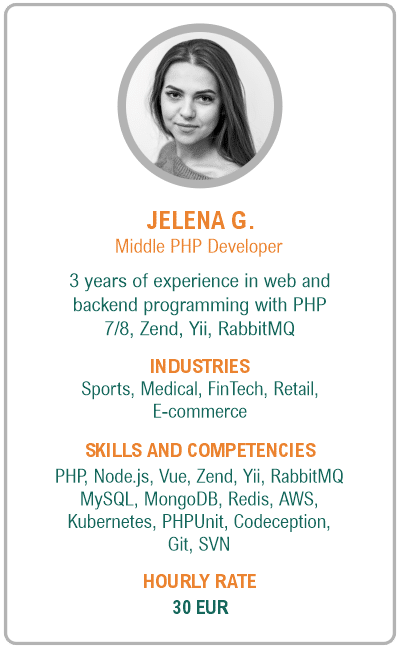 Image of middle php developer resume - Jelena G.