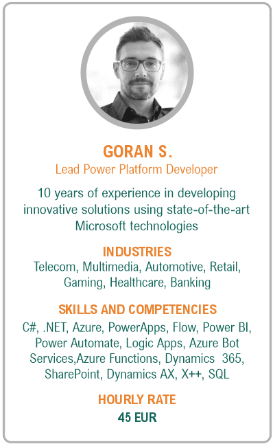 Image of lead power platform developer resume - Goran S.