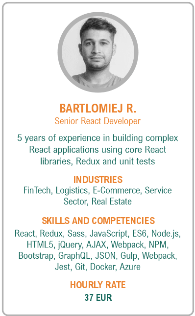 Image of senior react developer resume - Bartlomiej R.