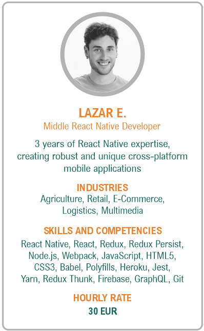 Image of middle react native developer resume - Lazar E.