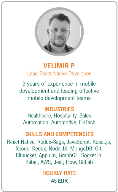 Image of lead react native developer resume - Velimir P.