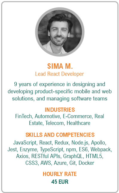 Image of lead react developer resume - Sima M.