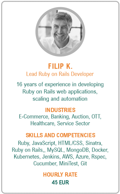 Image of lead ruby on rails developer resume - Filip K.