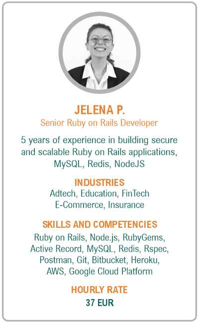 Image of senior ruby on rails developer resume - Jelena P.