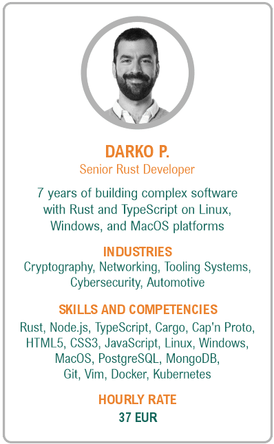 Image of senior rust developer resume - Darko P.