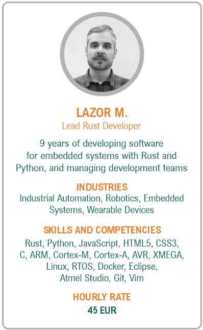 Image of lead rust developer resume - Lazor M.
