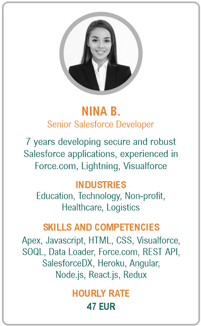 Image of senior salesforce developer resume - Nina B.