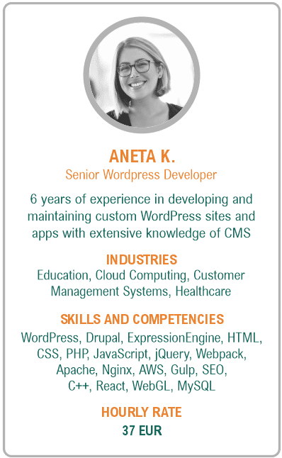 Image of senior wordpress developer resume - Aneta K.