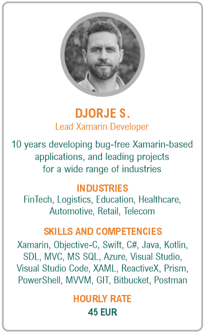 Image of lead xamarin developer resume - Djordje S.