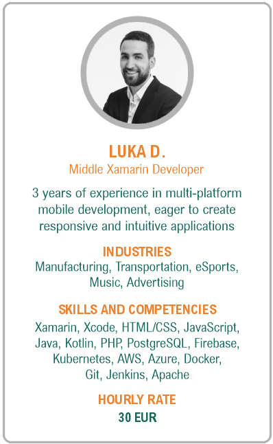 Image of middle xamarin developer resume - Luka D.