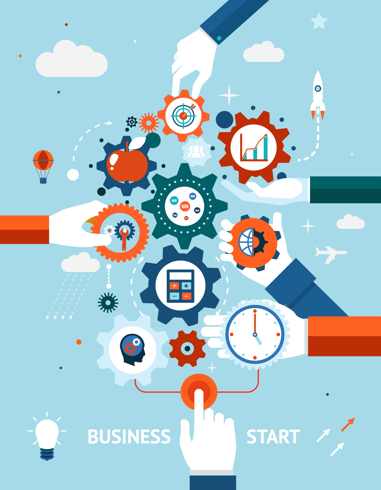 Vector image that showcases various parts and benefits of Business Process Management.