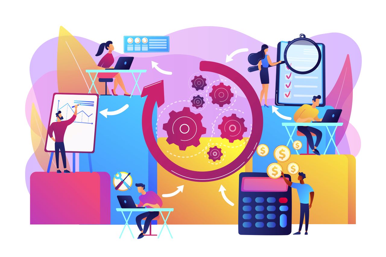 Vector image that illustrates the various stages of the Software Development Life Cycle (SDLP)