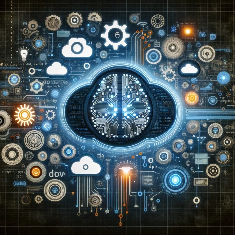 An image that creatively combines elements of Artificial Intelligence and DevOps.