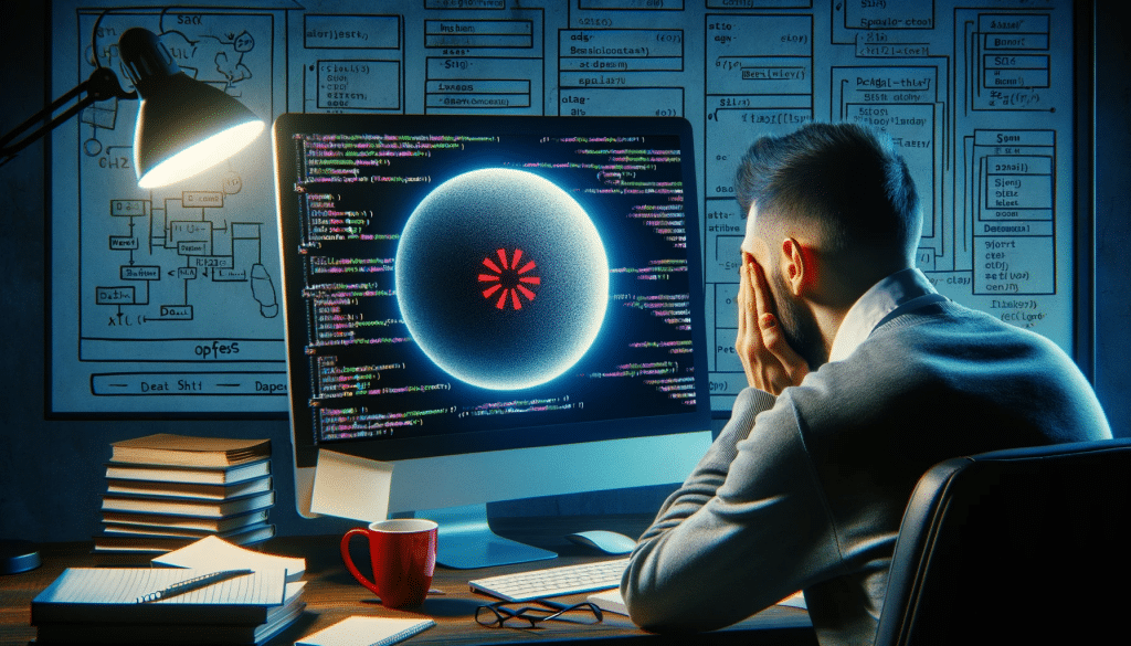 An illustration of a man looking at a screen, trying to do SQL query optimization
