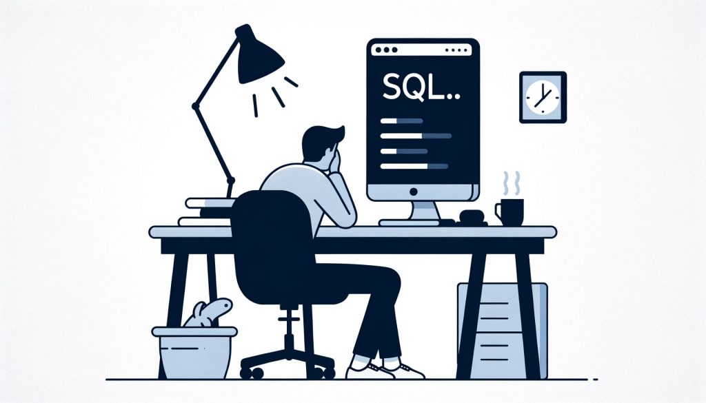 A minimalistic illustration of a SQL developer looking at a computer