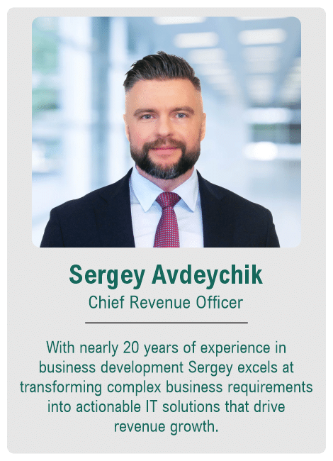 Image of Sergey Avdeychik - Capaciteam's Chief Revenue Office (grey background)