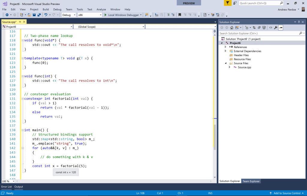 A screenshot of Visual Studio, one of the best C++ IDEs.