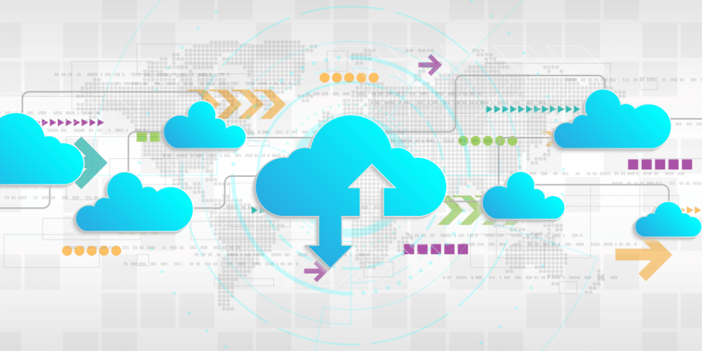 Illustration of data transfer across the globe with the use of cloud migration technology.