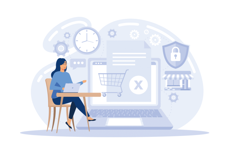 Woman working on one of the top ecommerce software solutions.