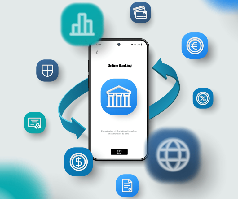Vector image of mobile phone with different IoT options floating around it.