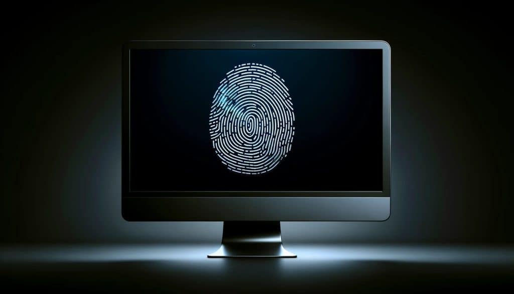  A simple and artistic representation of a stylised digital fingerprint on a screen